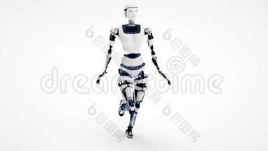 机器人Android女人走路。 科幻时尚机器人女孩。 可爱的机器人女人。